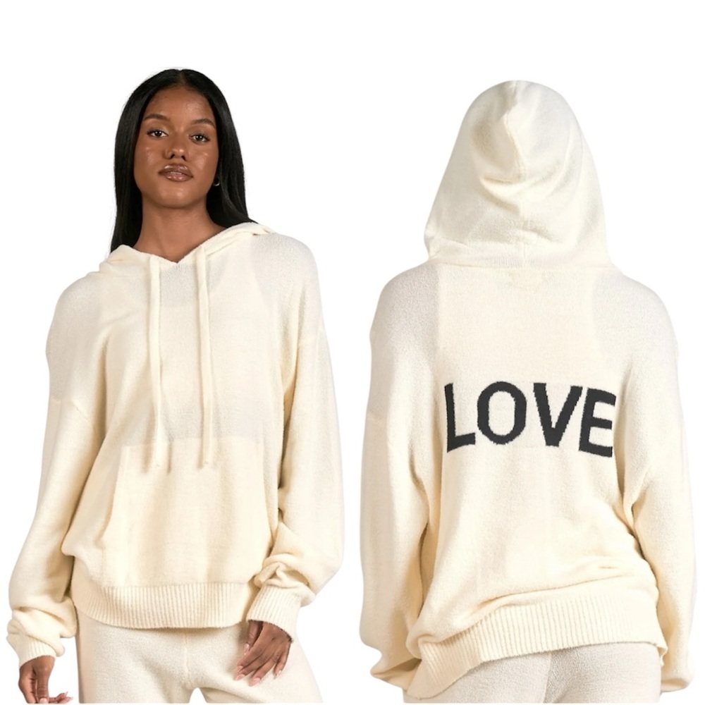 Elan Soft Cozy Cream Graphic Hoodie with Love Print